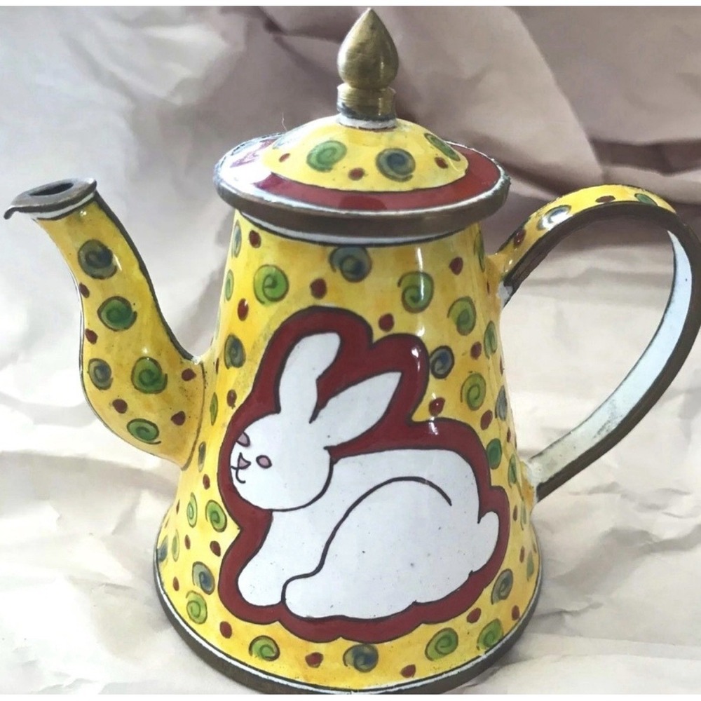 Kelvin Chen No. 113 Enamel Miniature Teapot 1999 Bunny Vintage Rare